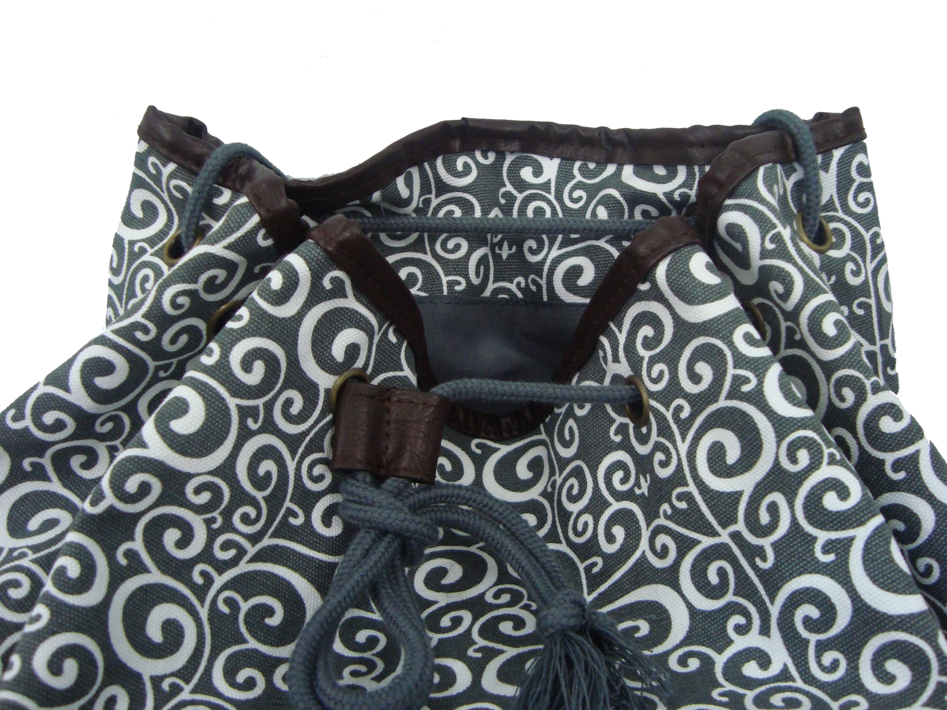 K-Cliffs Unisex Canvas Printed Laptop School Backpack in Black/Grey with Brown Trim,Teen-Adult