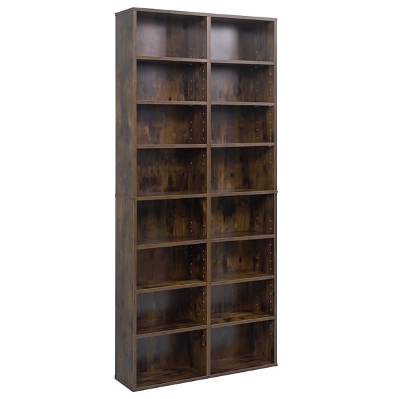 Costway 1 PCS 16-Cube Bookcases CD Storage Rack 54" Freestanding Display Cabinet with 12 Adjustable Shelves Brown