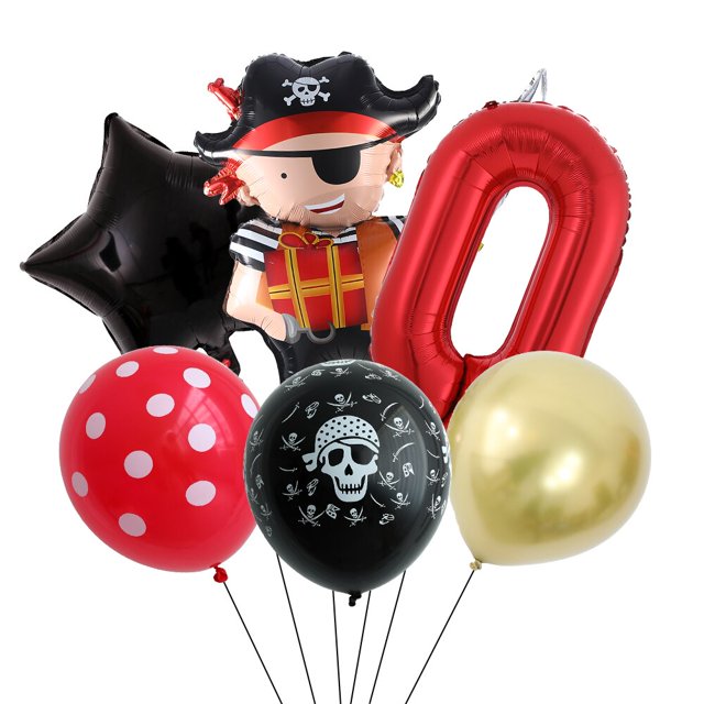 Globos de papel de aluminio con temática pirata para niños, suministros de decoración para fiesta de cumpleaños, Halloween, Baby Shower, color rojo y negro, 6 piezas