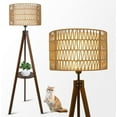 thumbnail image 3 of BINUFF Wood Tripod Lamp with Shelves Hand-Woven Rattan Shade Mid Century Design, 3 of 8