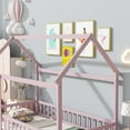 thumbnail image 5 of Twin Size House Floor Wooden Bed with Roof Frame,Safety Guardrails,for Living Room & Bedroom,Pink, 5 of 9
