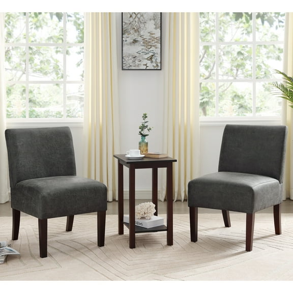 Mayetta Solid Wood 3-Piece Accent Table and Chairs Set, Light Gray