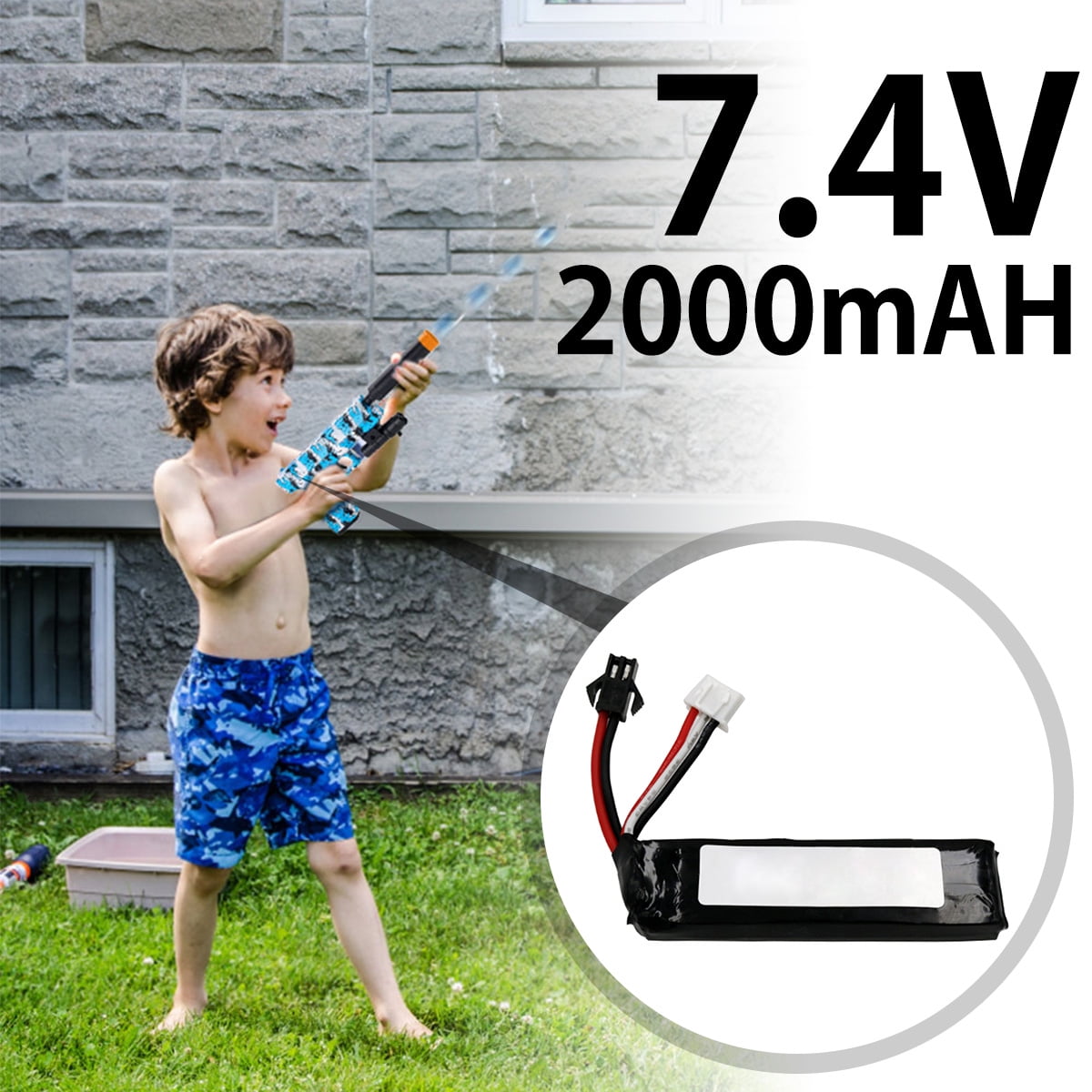 NUAHRHY 7.4V 2000mAH LJ451865 Battery Pack for Electric Water Pistol Polymer Lithium Battery for Electric Water Ball Beads Gel Blaster Pistol Toys Replacement Battery with SM Connector