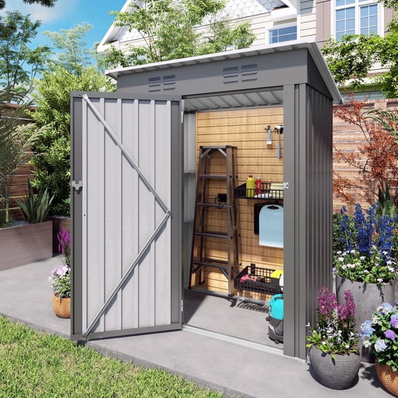 Easmvetaln 5x3FT Metal Lean To Shed, Outdoor Storage Shed for Patio Backyard Garden (Gray)