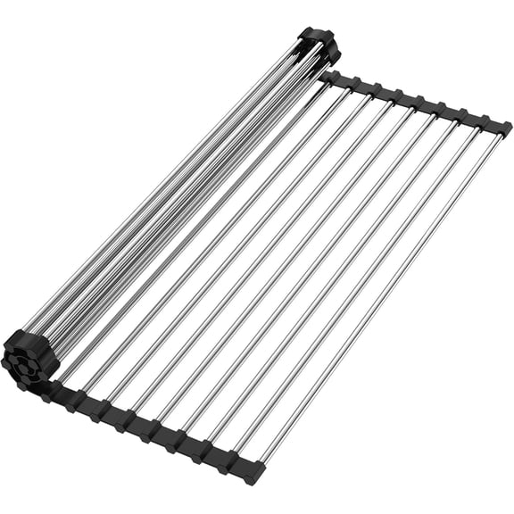 Dish Drying Rack with Roll Up and Over Sink for Kitchen,20.5"x13.8",Black