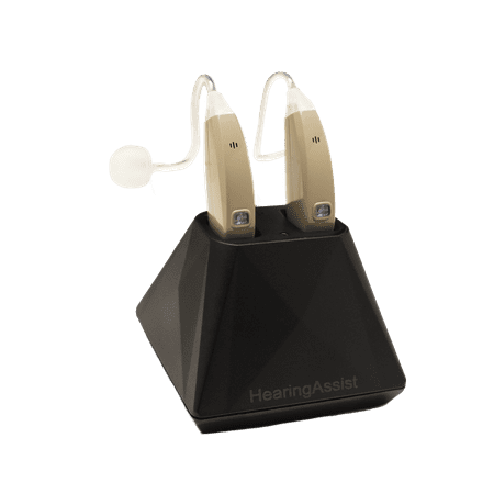 Hearing Assist HA-802 2pc Hearing Aid kit, App Enabled, FDA Registered, with Charging Case, Beige for Both