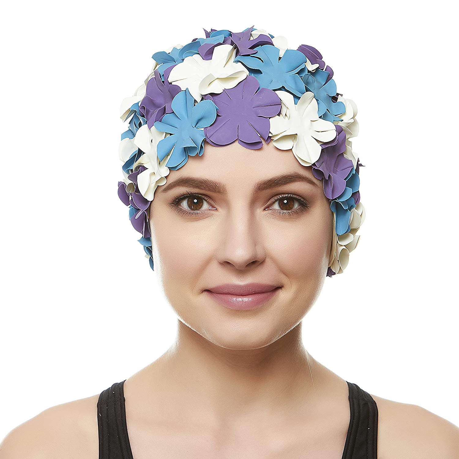 Beemo Floral Petal Swim Cap for Women – Retro Style Vintage Bathing Cap Swimming Hat for Long and Short Hair