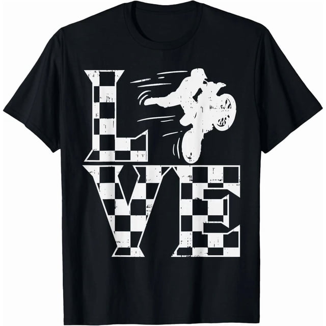 Love Dirt Bike Checkered Flag Motocross Track Racing Tee,for unisex up to 3XL