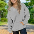 thumbnail image 2 of KyCheLot Boys Girls Sweatshirts Loose Solid Color V Neck with Front Pocket Long Sleeve Oversized Sweatshirt 2-12 Years, 2 of 7