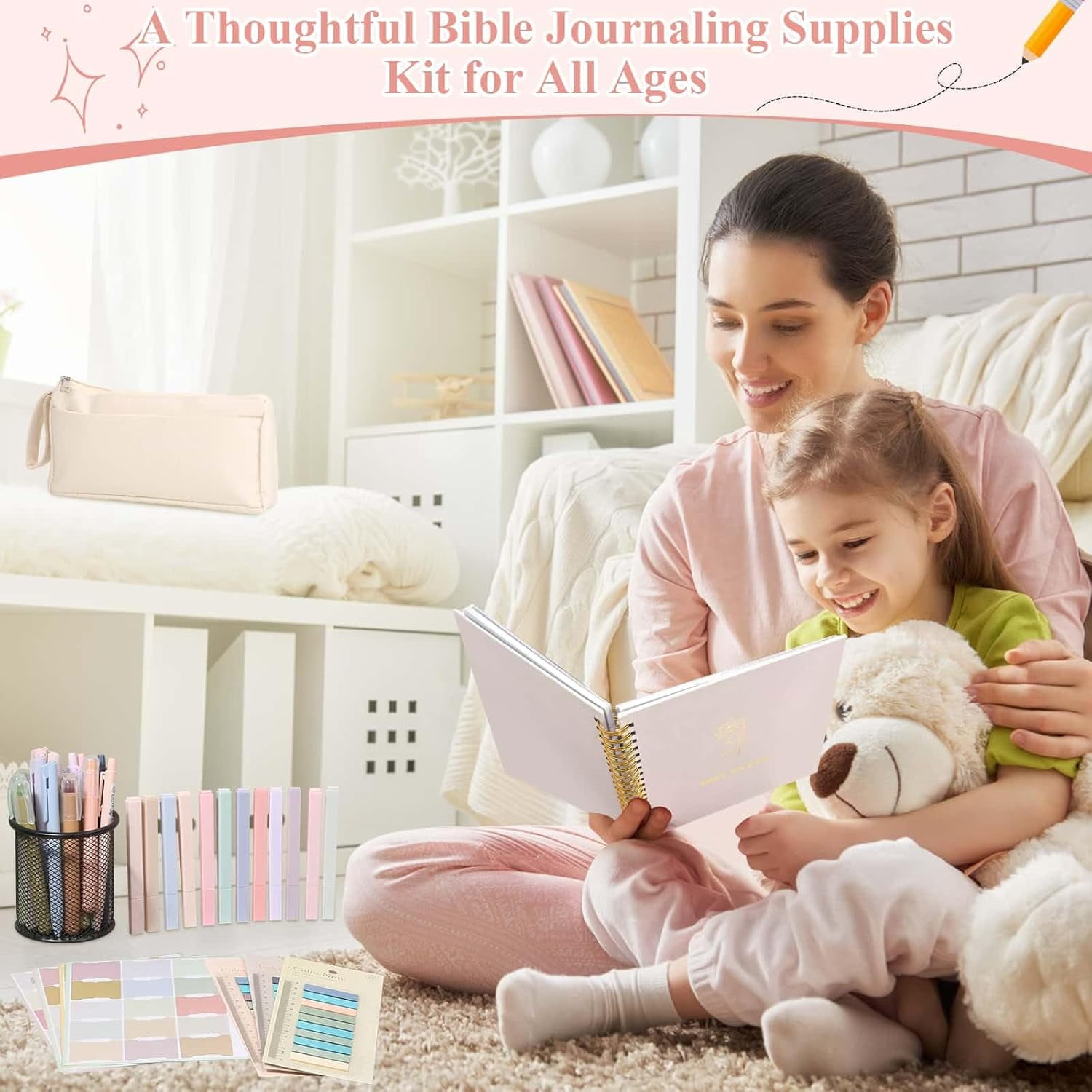 79 Pack Bible Study Supplies Journaling Kit for Women, Prayer Journal Note Taking Annotation Kit, Bible Tabs and Highlighters Set with Pencil Case and More Bible Study Tools