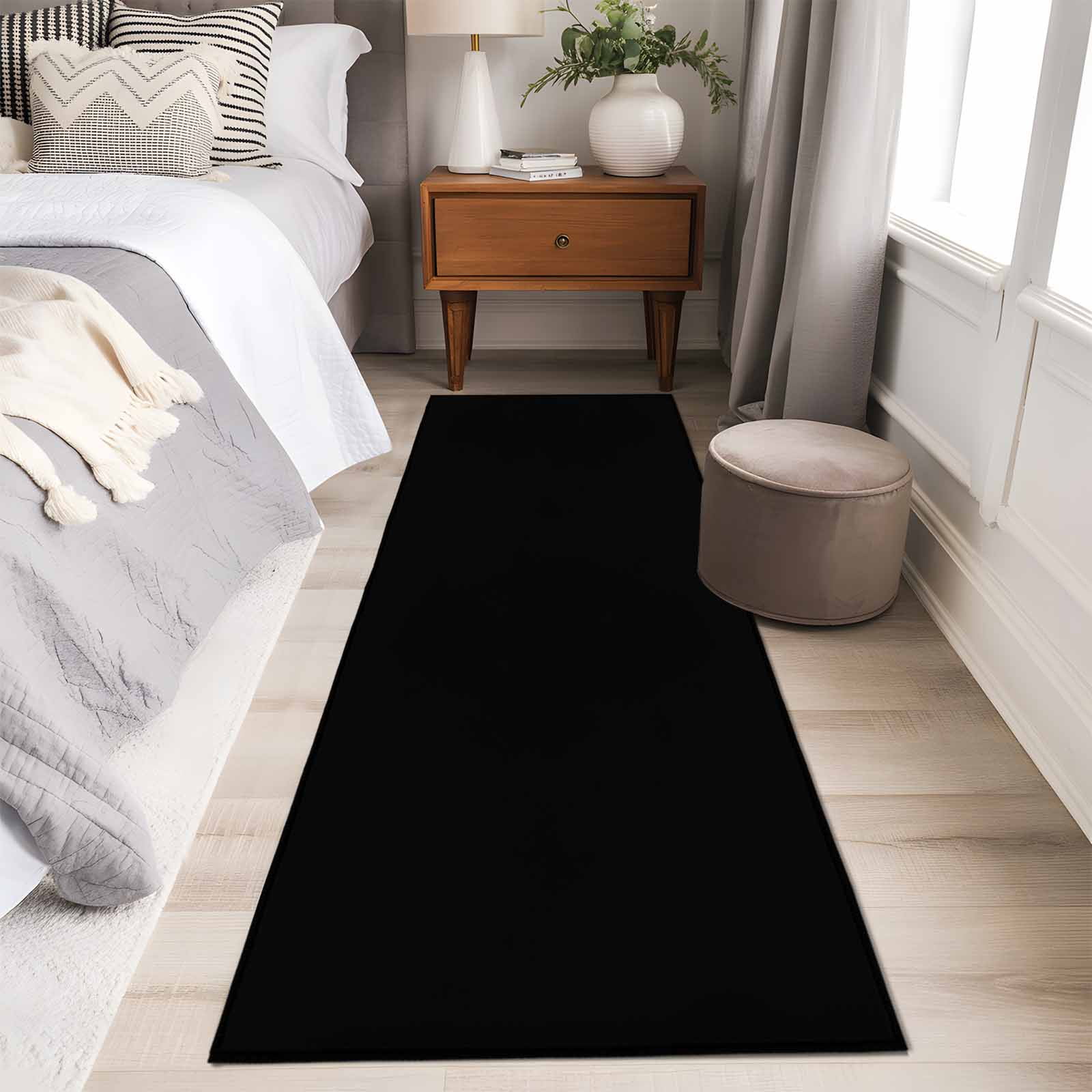 Hallway Runner Rug 2'x6', Black Long Non-slip Runner Rugs, Pure Black Washable Outdoor Indoor Throw Floor Carpet Mat for Living Room/Bedroom/Kitchen/Office/Laundry