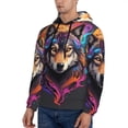 thumbnail image 3 of Pofeuu Colorful Wolf Head Print Mens Casual Hooded Collar Drawstring Hoodies Pullover Sweatshirts Casual Long Sleeve Shirts-4X-Large, 3 of 7