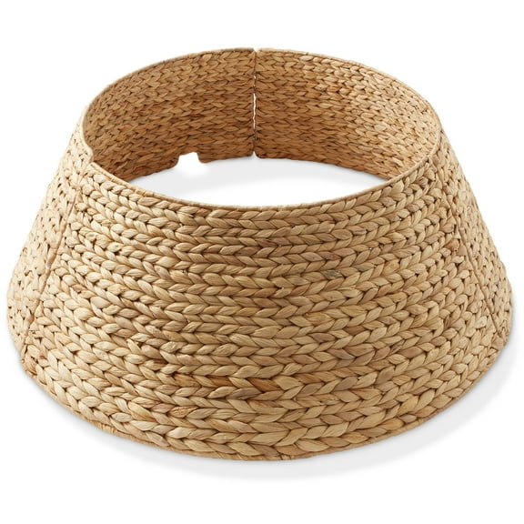 32-Inch Water Hyacinth Christmas Tree Collar, Woven Tree Base Cover with Cord Cut Out, Natural