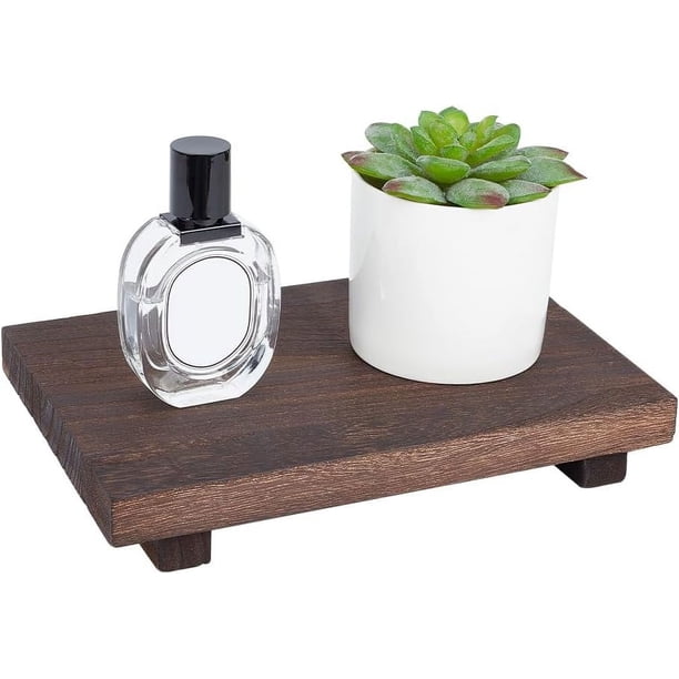 Jabonera de madera rústica, bandeja rectangular para servir, soporte para velas, botellas, maquillaje, toallas, plantas, coco, marrón, 23 x 15 x 4 cm