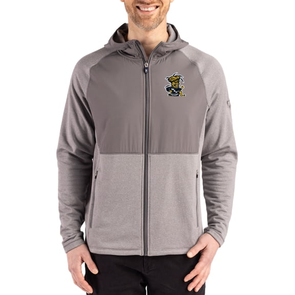 Men's Cutter & Buck Heather Gray Wichita State Shockers Peshastin Eco Fleece Recycled Raglan Full-Zip Tri-Blend Hybrid