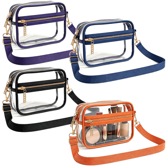 AOMRCOL 4 Pcs Clear Crossbody Bag Clear Bag for Stadium Events Clear Sports Fan Handbags Purses with Adjustbale Strap for Concerts Festivals Game Day 4.5 X 6.5 Crossbody Bag Stadium Approved