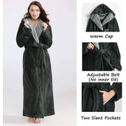 AMITOFO Long Hooded Robes for Women Luxurious Plush Bathrobes with Pockets & Waist Belt Full Length Bathrobe Winter Warm Sleepwear - L & Gray