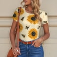 thumbnail image 6 of Kdxio Sunflowers And Bee for Women's Short-Sleeved Onesie Stylish Round Neck Pajamas Bodysuit Jumpsuit Nightwear-Small, 6 of 7