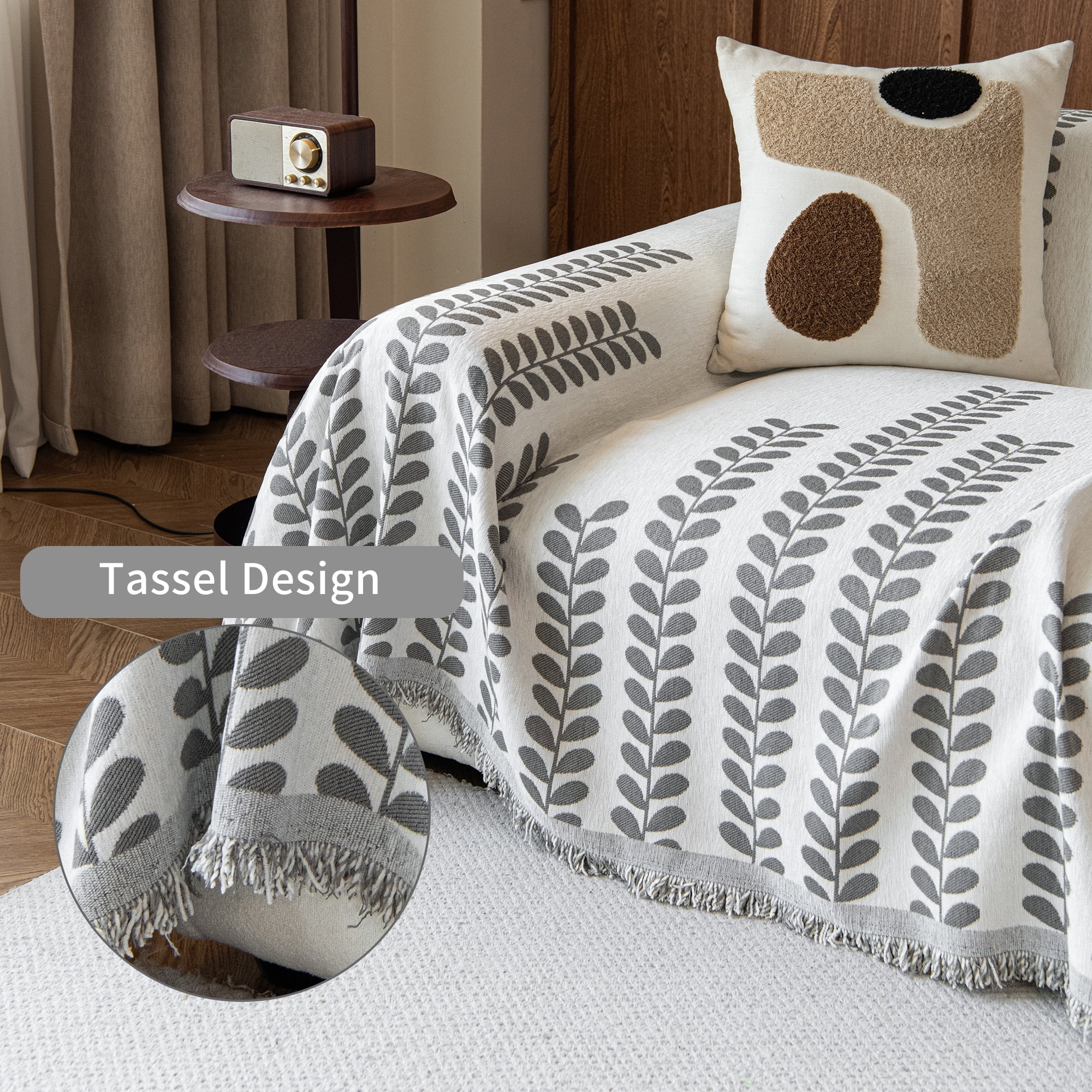 Smuge Sofa Cover Couch Cover Protector Slipcover, L Shape 3 Cushion Throw Sofa Towel Furniture Cover for Dogs Cats Home Decor (71"x 134", Gray White)