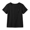 thumbnail image 6 of Sokhug Women's Linen Cotton Casual Round Neck Short Sleeve Blouse Asymmetrical Button Down Shirt Loose Fit Top for Women, 6 of 7