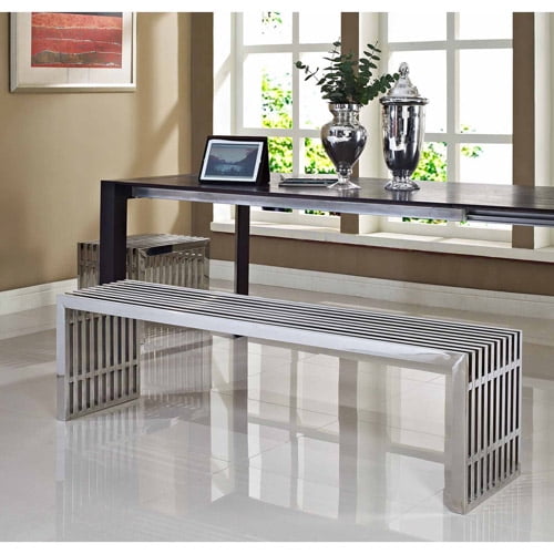 Modway Gridiron Medium Stainless Steel Bench, Set of 2 in Silver