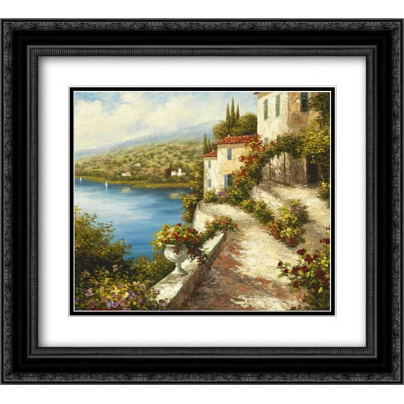 Villa del Mare 2x Matted 22x20 Black Ornate Framed Art Print by Lazzara