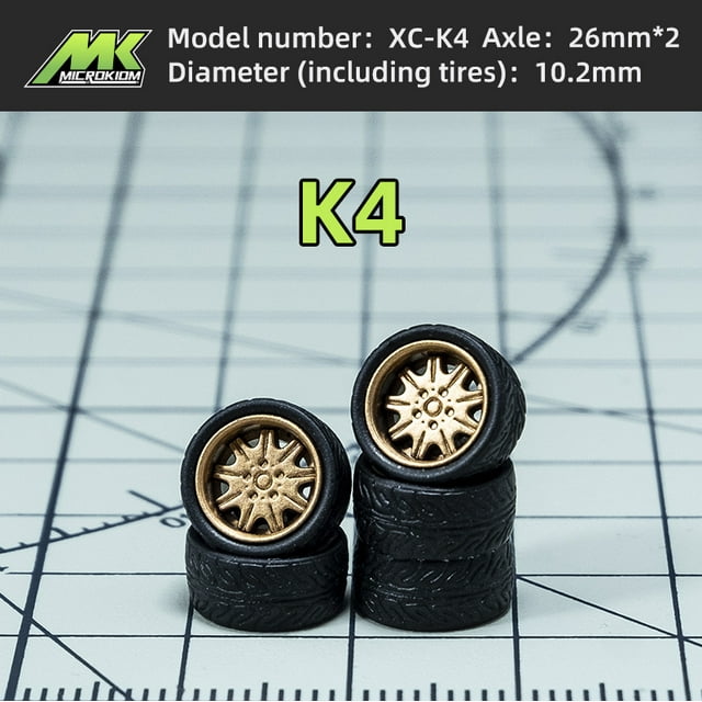 1/64 Diecast wheels 1/64 Scale Car Wheels And Tires Compatible with HotWheels Model JDM Tomica MiniGT - Modified Part K4 10.2mm