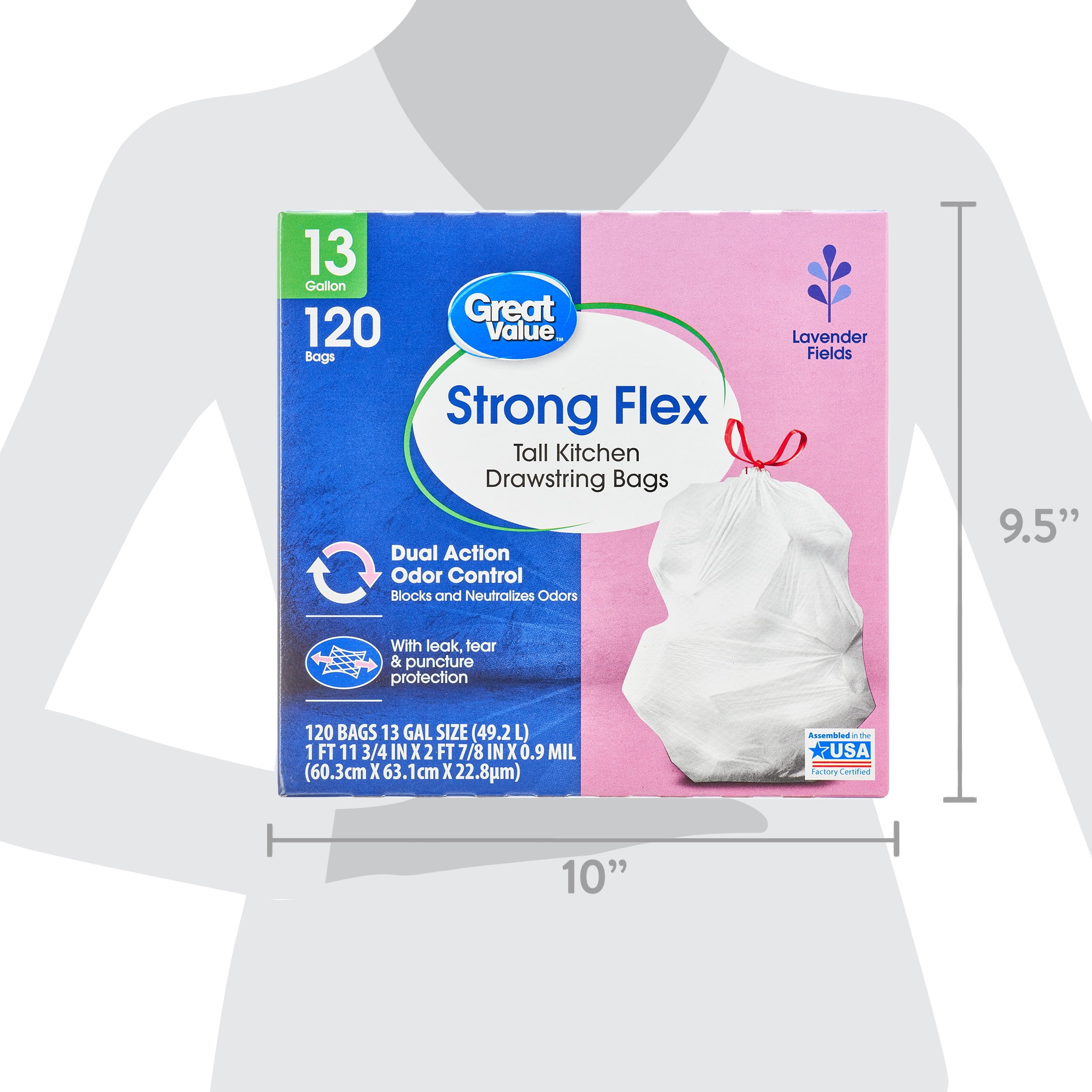 Great Value Strong Flex 13-Gallon Drawstring Tall Kitchen Trash Bags, Fresh  Cotton, 40 Bags - DroneUp Delivery