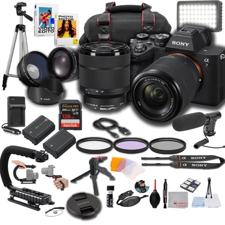 Sony A7 IV Mirrorless Digital Camera 24MP w/ 28-70mm Lens LED Light Microphone 128GB Extrem Speed U-Grip Filters Tripod Case Software & More ? Pro Video Bundle (38pc)