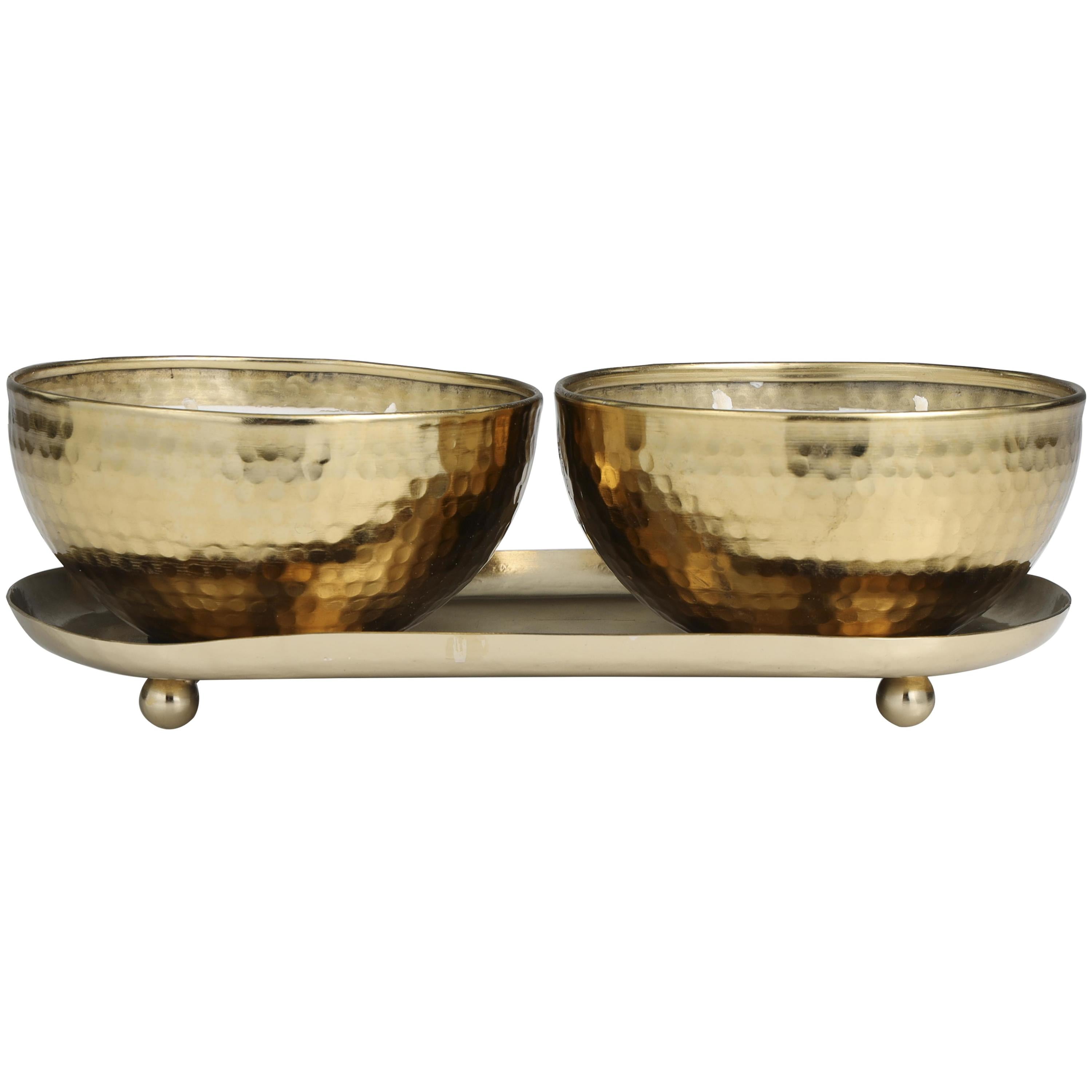 DecMode 2 Holder Gold Metal Egyptian Mint Scented Hammered 12 oz 2 Wick Candle with White Wax, (Set of 2)