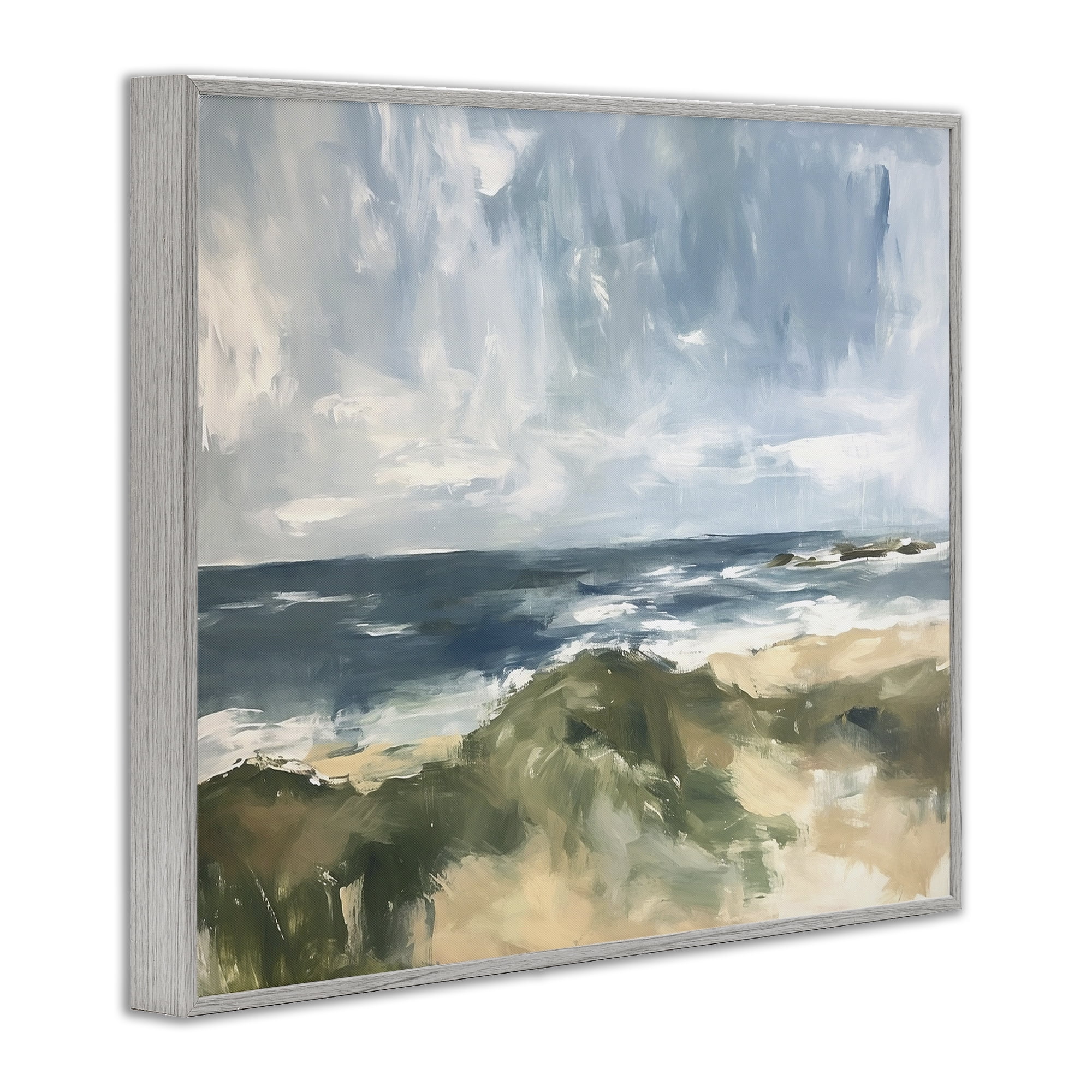 Stupell Industries Coastal Wilderness Scenery Coastal Painting Gray Framed Art Print Wall Art, 20 x 16