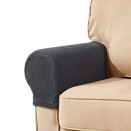 Armrest Set - Subrtex Spandex Stretch Fabric Armrest Covers Sofa Armchair Slipcovers Set of 2 (Gray Jacquard)