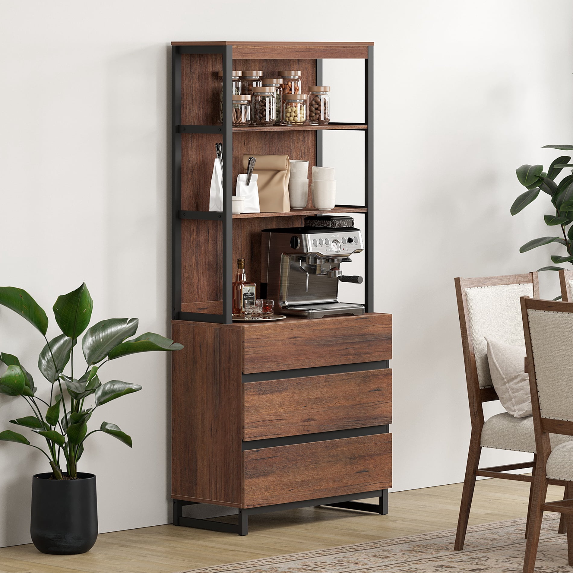 WAMPAT Modern 72" Tall Freestanding Bookcase，3 Drawers & Open Shelves with Storage Cabinet，Wood Library Bookshelf for Home Office & Living Room