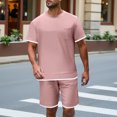 thumbnail image 3 of Ohufall Outfits for Men 2 Pieces Set Fashion Solid Casual Round Neck Tee Shirts with Shorts Summer Loose Brethable Outdoor Sport Sets, 3 of 8