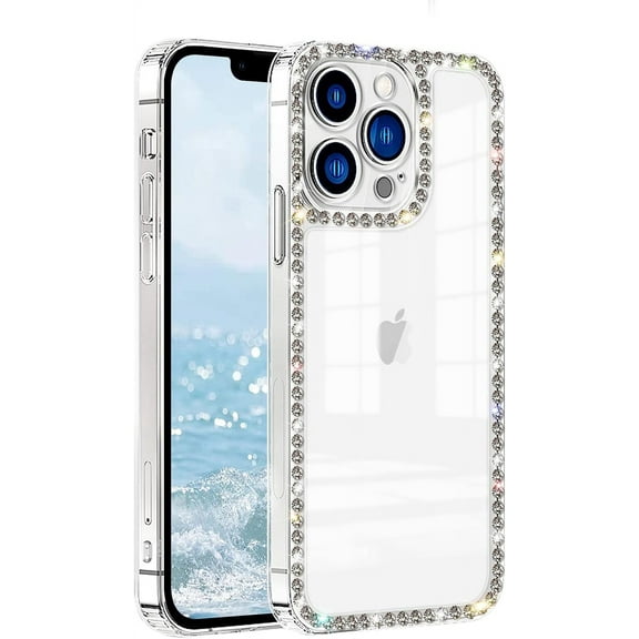 Compatible with iPhone 14 Pro Max Case Clear Bling Diamond Rhinestone Cute for Girls Women Girly Case Glitter Shiny Sparkle Bumper Design Soft Silicone Luxury Fashion Protective 3D Phone Case