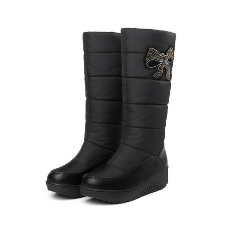 

Bow Decor Thermal Lined Snow Boots Fashion Fall Winter Faux Leather Warm Boots