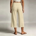 thumbnail image 2 of Textilo Women's Capris High Elastic Waist Wide Leg Capris with Pockets Drawstring Pant Casual Lounge Lightweight Summer Beach Outfit,Khaki S, 2 of 5