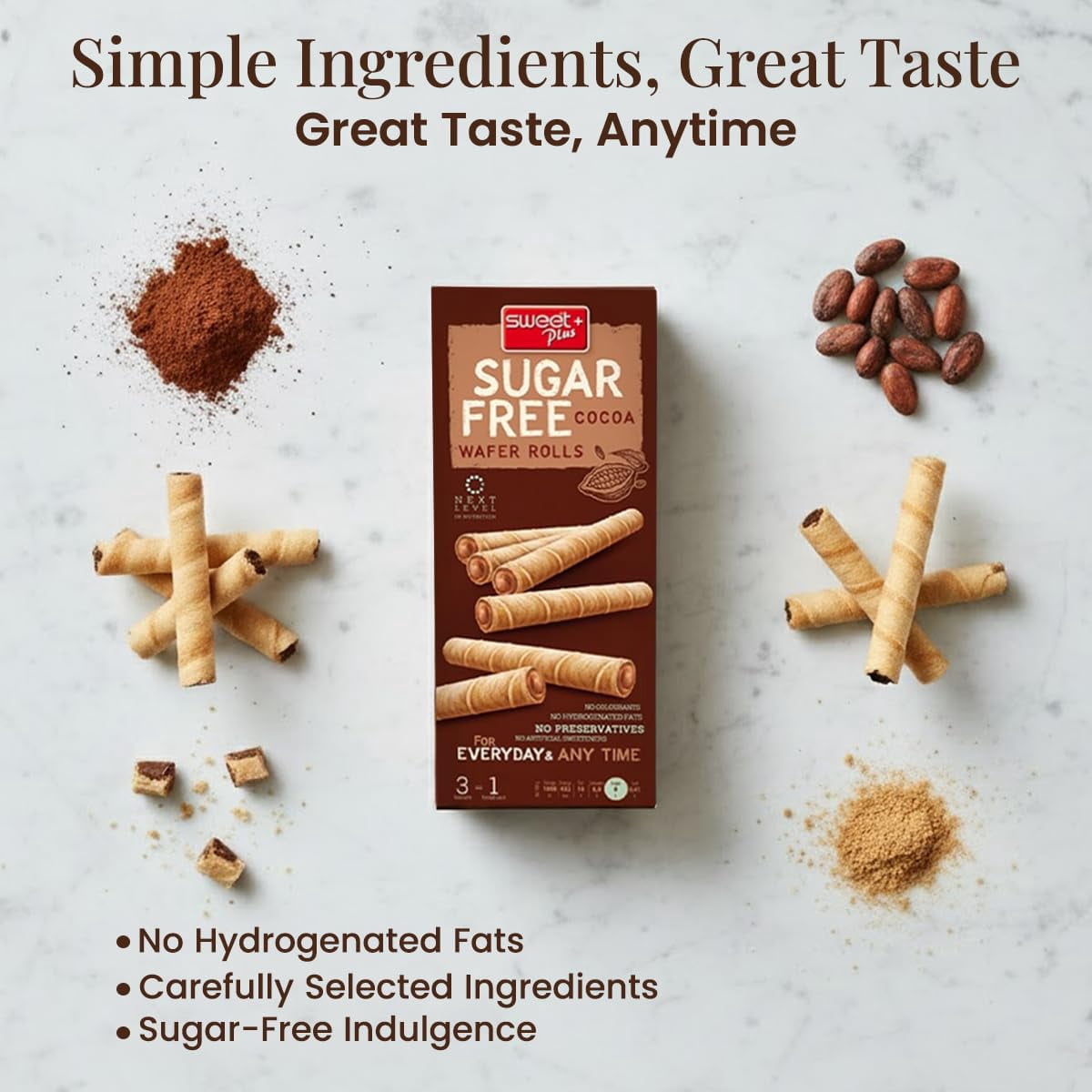 2 Pack - Sweet+Plus Sugar-Free Cocoa Wafer Rolls - Delicious Crispy Wafer Sticks Filled with Chocolate for Healthy Snacking & Daily Tea Time Routine 10oz