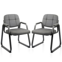 CLATINA Waiting Room Guest Chair with Bonded Leather Padded Arm Rest for Office Reception and Conference Desk Black with Sled Base Grey 2 Pack
