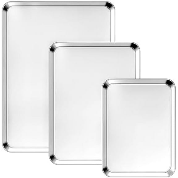 Stainless Steel Baking Sheet Pan Set, 3 Pack Cookie Sheets for Baking, Heavy Duty Stainless Steel Cookware Set, Oven Cookie Tray for Roasting, 9/12/16 Inch