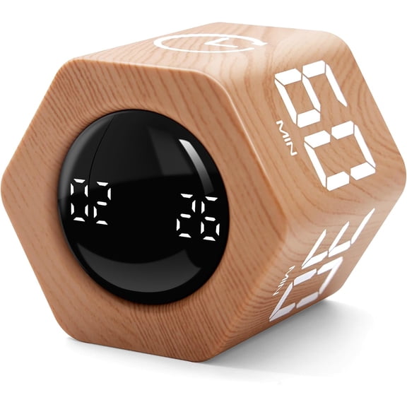 Productivity Timer 1, 5, 10, 30, 60 Minutes Preset, Desk Cube Timer with Gravity Sensor/Mute/Vibration for ADHD, Work, Study, Kitchen, Back to School (1, Wood Grain)