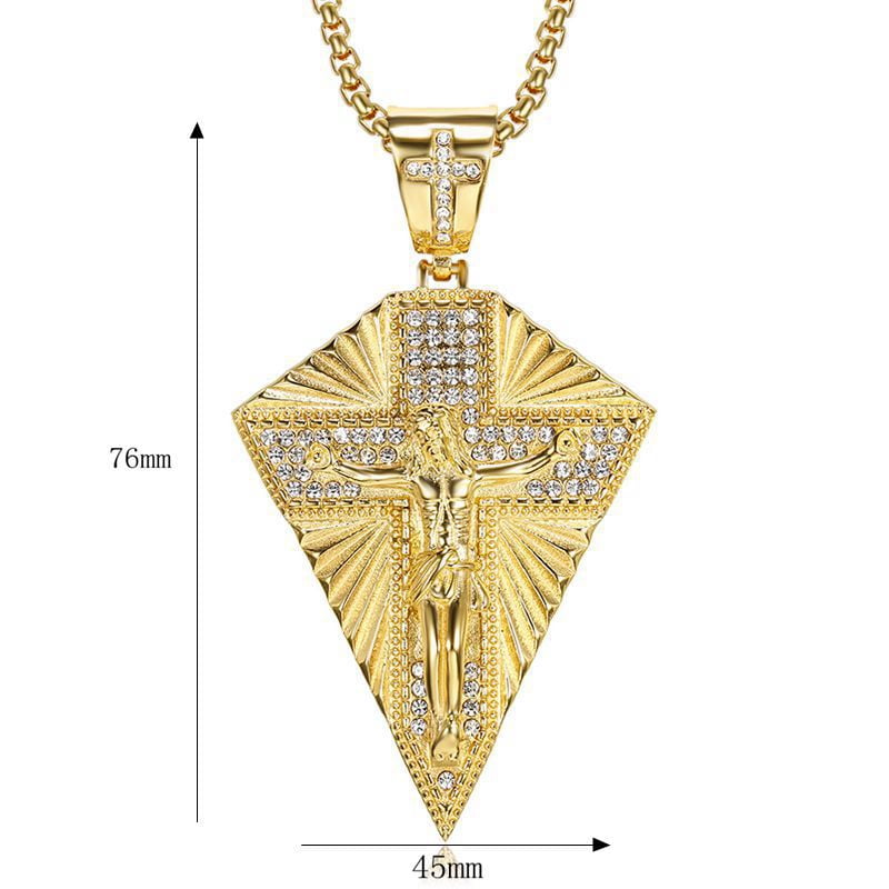 Men's Necklace Big Jesus Cross Pendant & Chain Mens 14K Yellow Gold Crucifix Necklaces Man Iced Out Bling Jewelry