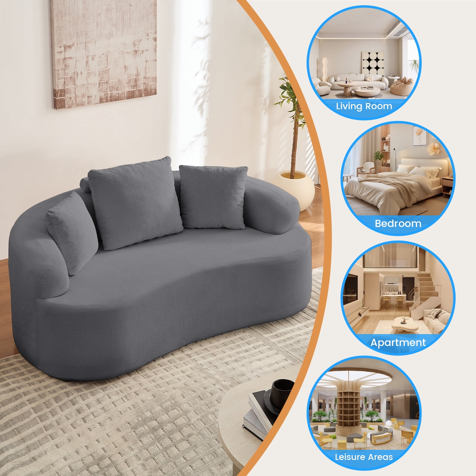 ZAFLY 67” Cloud Comfy Sofa, Deep Seat Loveseat for Living Room, Chenille 2 Seater Cloud Couch, No Assembly Required - Dark Gray