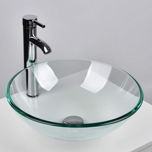 Elecwish Glass Vessel Sink With Faucet, Vanity With Glass Bowl Sink