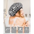 thumbnail image 5 of Gorro de ducha, gorros de ducha con forro de felpa, gorro de ducha grande de triple capa para mujer, gorros de ducha reutilizables con forro de toalla, blanco negro, (leopardo) 33 cm, 5 of 5