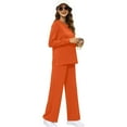 thumbnail image 4 of Women's 2 Piece Lounge Sets Side Slit Outfits Wide Leg Tracksuit Comfy Loungewear Fashion Sweatsuit Orange M, 4 of 8