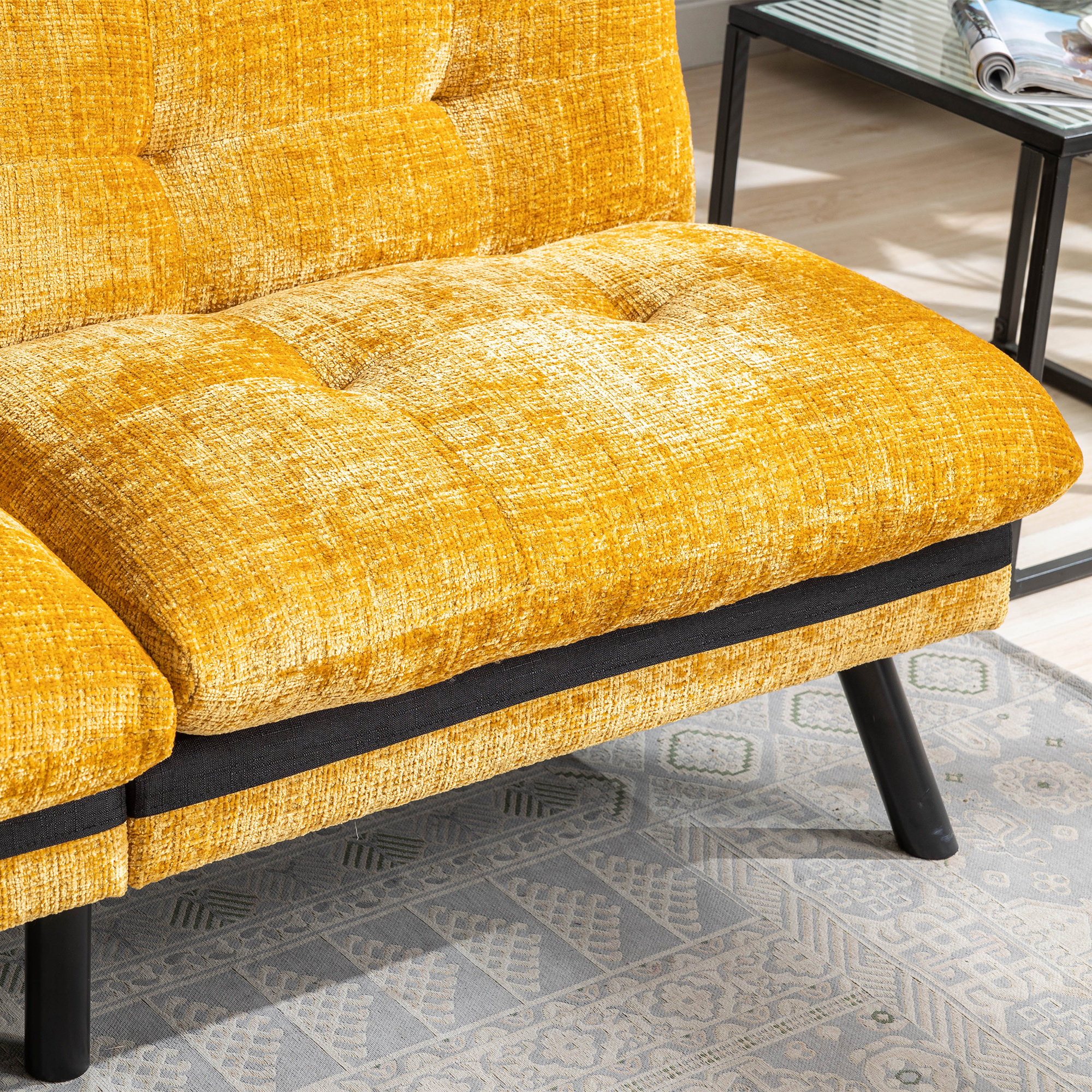 Kadyn Convertible Sofa Bed, Loveseat Futon Bed with Metal Legs, Adjustable Lounge Couch for Compact Living Space Chenille, Yellow Kadyn Convertible Sofa Bed, Loveseat Futon Bed with Metal Legs, Adjustable Lounge Couch for Compact Living Space Chenille, Yellow