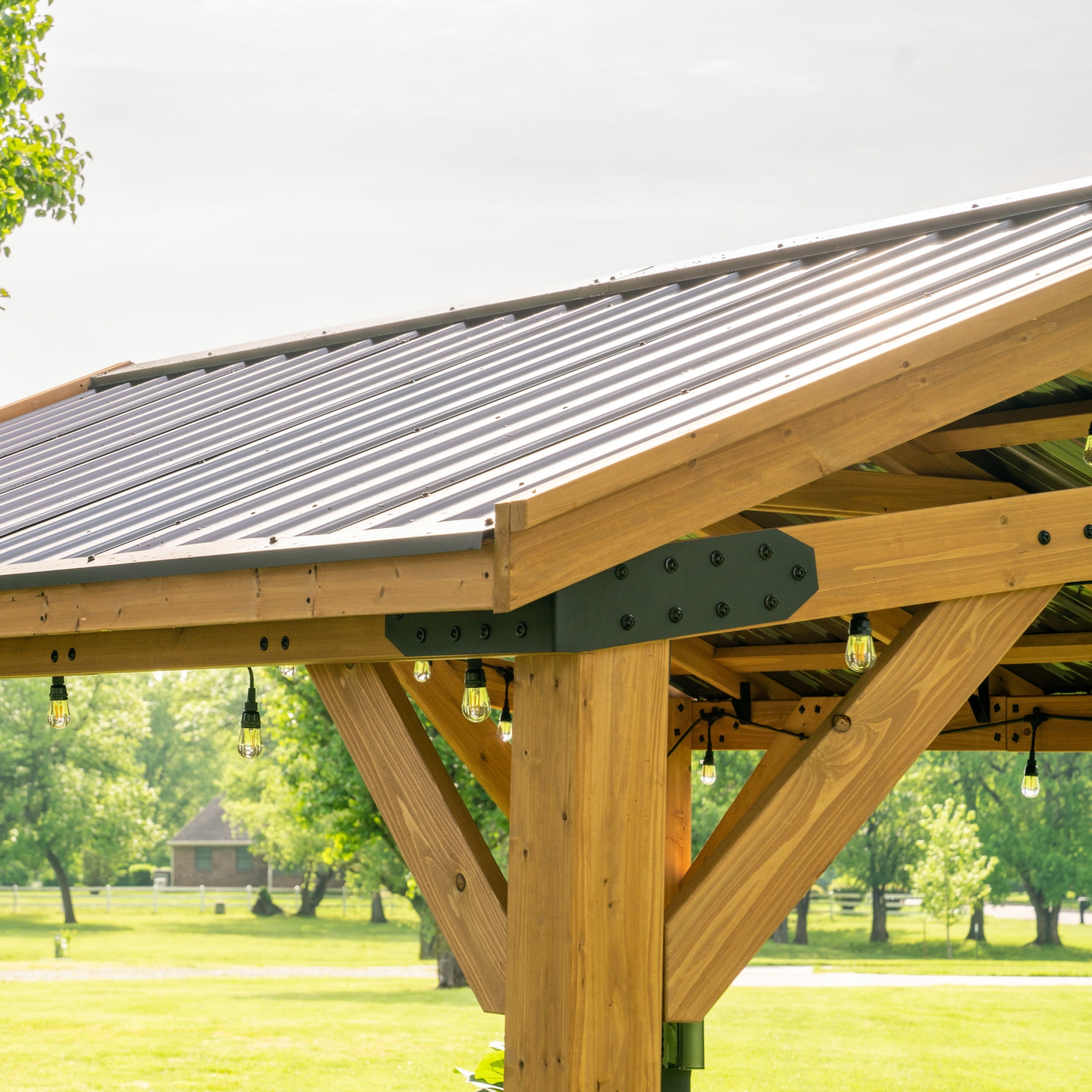 Backyard Discovery Norwood 14' x 10' Cedar Wood Gazebo, Galvanized Steel Roof, PowerPort