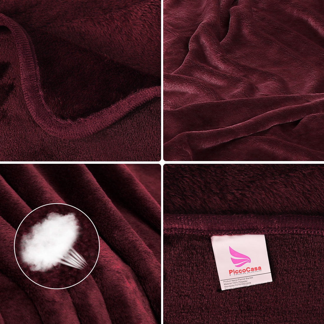 Unique Bargains Flannel Fleece Blanket Soft Luxury Hemmed Burgundy Queen