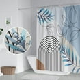 thumbnail image 5 of Abstract Mid Century Bathroom Shower Curtain Bohemian Eucalyptus Leaves Stripes Arch Light Blue Shower Curtain with Plastic hookss Waterproof Fabric Polyester Shower Curtain Home Decor, 72x72 Inch, 5 of 6